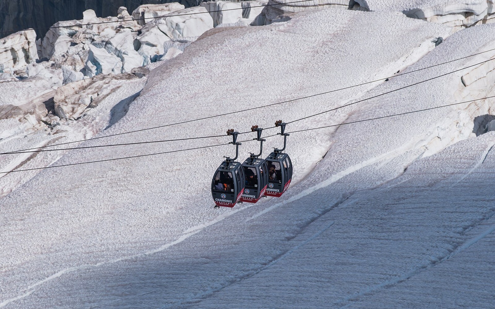 Aiguille du Midi cable car cabin granite face