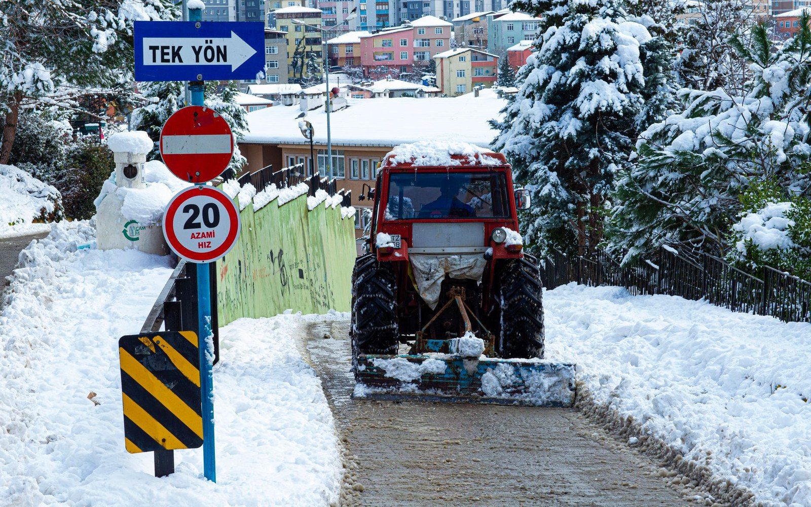 Rotary snow plough mountain road winter